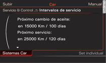 Infotainment: Indicador de intervalos de servicio